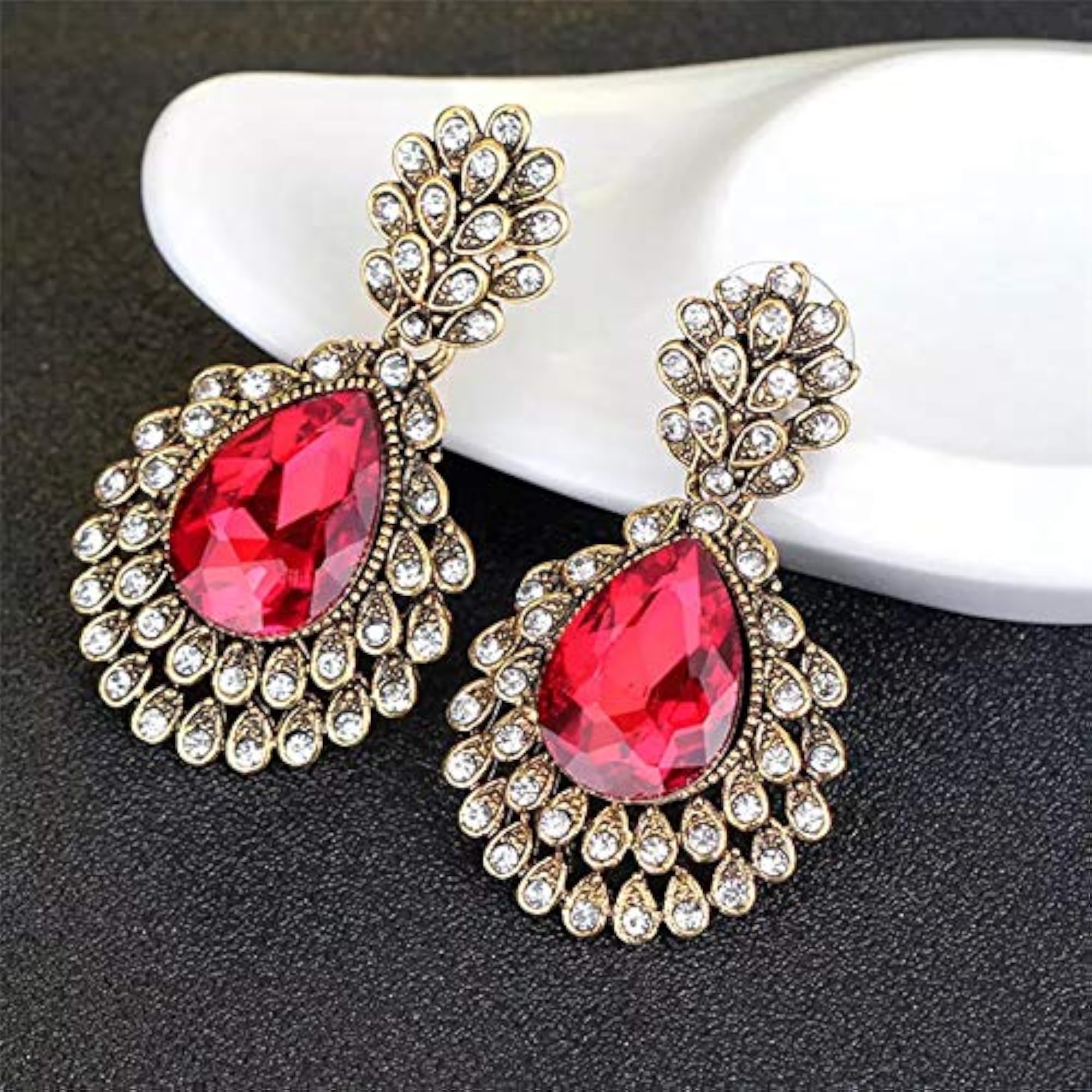 Elegant Vintage Red Rhinestone Dangle Earrings for Women